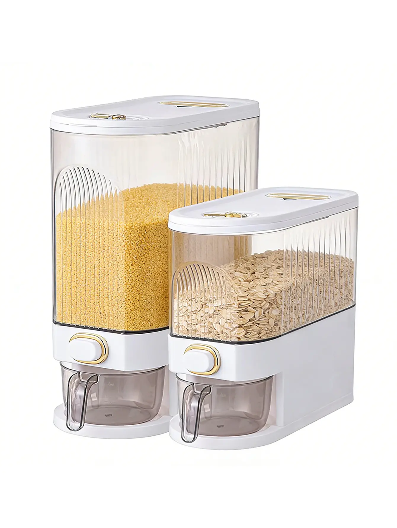 Airtight Rice Dispenser (5/10KG) - Countertop Grain Storage Jar, Kitchen Plastic Food Storage Container, Moisture-Proof, Bug-Proof, 1-Touch Dispense, Date Tracker, Built-In Insect Repellent Box for Rice, Beans, Flour, Oats, Countertop Storage Container