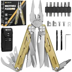 Swiilpo Multitool Pliers Pro BI2045, 31-in-1 Stainless Steel Multi Tool with Replaceable Wire Cutters and Saw, Foldable Heavy-duty Multitool Set with Scissors and Screwdriver for Hiking Camping RepairQuesear