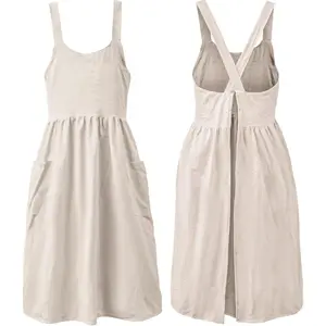 Cotton Linen Apron Cross  Work Apron for Women with Pockets Pinafore Dress X Cross Halter Apron for Chef Gardening