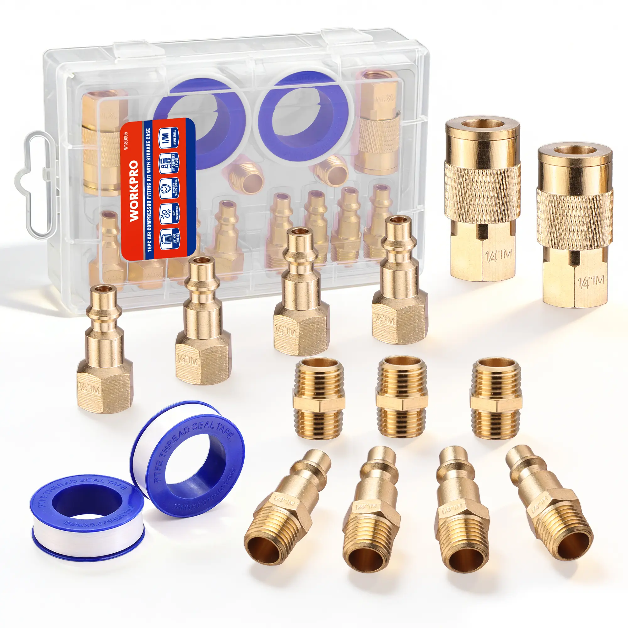 #summersale WORKPRO 16-Pack 1/4-Inch NPT Air Hose Fitting Kit with Storage Case, Quick Connect Brass Coupler & Plug for Air Compressor Accessories