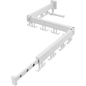 JOOM Clothes Drying Rack Wall Mounted,Folding Clothes Drying Rack,Retractable,Collapsible(Tri-Fold,Upgrade Hook),Wall Mounted Drying Rack for Laundry Balcony Bathroom (White)