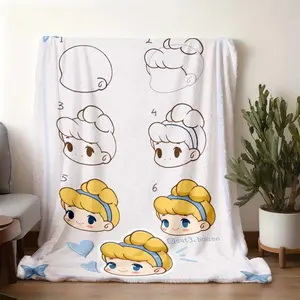 2026 new model printed with patterns Cute Cinderella Step-by-Step Drawing Flannel Blanket, Princess Themed Soft and Warm Throw Blanket, Cozy Nap Blanket for Bedroom Living Room Sofa, Cartoon Decora
