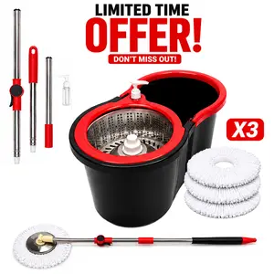 Spin Mop and Bucket System with Wringer Set, Stainless Steel Basket & Adjustable Handle, Easy Wringing Floor Cleaning Mop Bucket with Soap Dispenser and 3 Extra Microfiber Heads for All Floor Types
