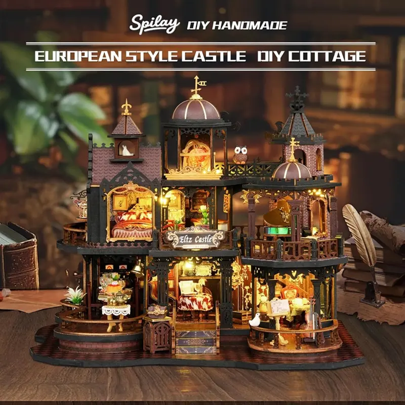 Edinburgh Gothic Castle DIY Toy House Kit, Playhouse, 3-Story Medieval European Mansion Scene, Elegant Viewing Tower, Adult Craft Gift, Wooden House Kit Adults
