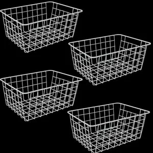 4Pack Freezer Organizer, Deep Refrigerator Wire Bins with-in Handles, Stackable Freezer Wire Baskets for Chest and Upright Freezer, Cabinet, Pantry, Closet, Bedroom