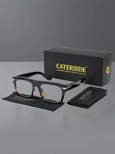 CATERSIDE One Pair With Packaging Classic Retro Unisex TR90 Eyewear with Metal Accent Large Square Frame Punk Street Style For Photography Prop Travel Gift