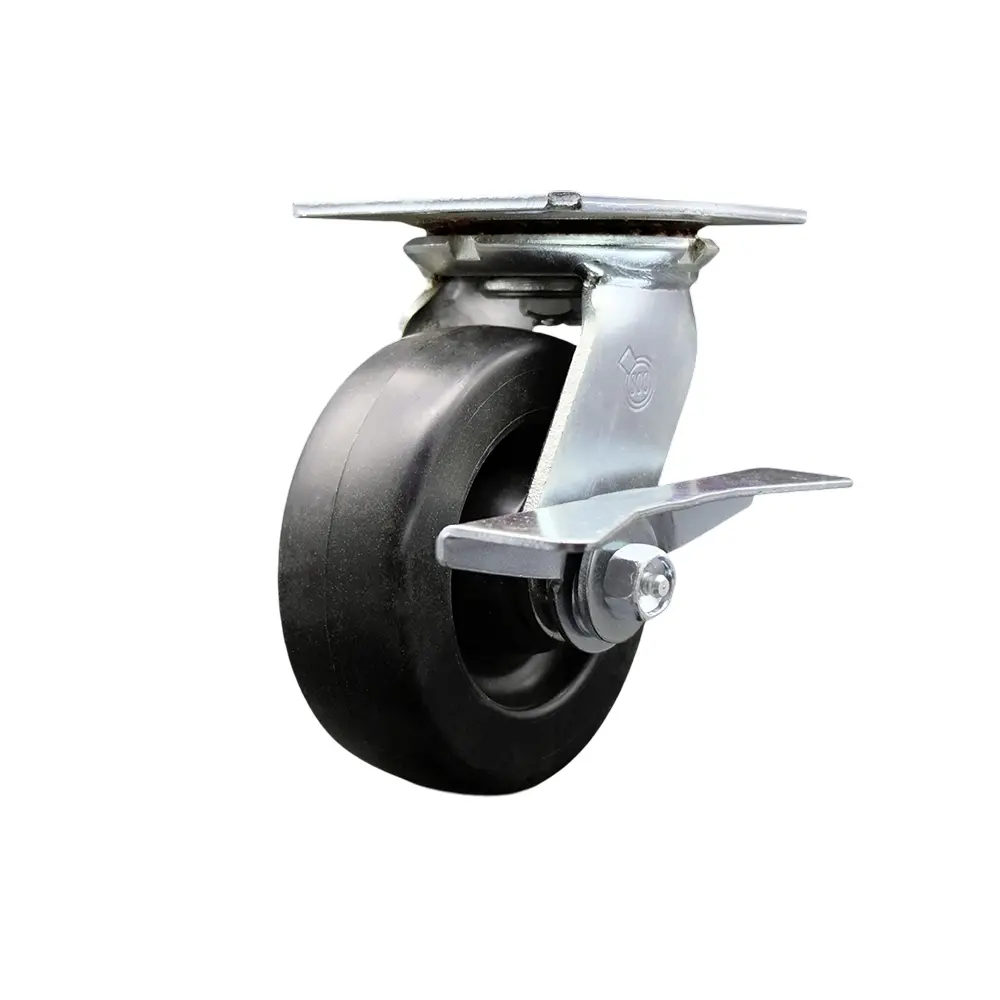 Service Caster SCC-35S620-POR-SLB Heavy Duty Large Top Plate Polyolefin Swivel Caster with 6 x 2 in. Black Wheel & Side Lock Brake - 700 lbs Capacity per Caster