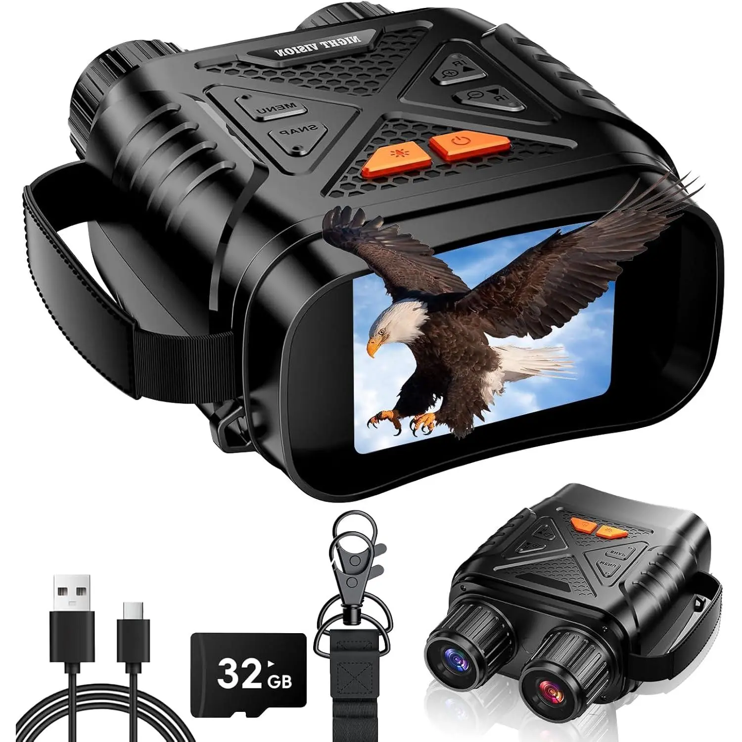 Night Vision Goggles for Adults, Tactical Hunting Thermal Binoculars with 10X Digital Zoom, 7 IR Levels, 32GB TF Card, HD Screen, Rechargeable, Photo/Video Saving, Ideal for Camping & Security, Gift for Boyfriend Dad Husband, Compatible with Tripods, Lcd,