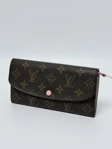 Pre-owned Louis Vuitton coated canvas Small Leather Goods Monogram Emilie Long Envelope Flap Wallet JF06LV