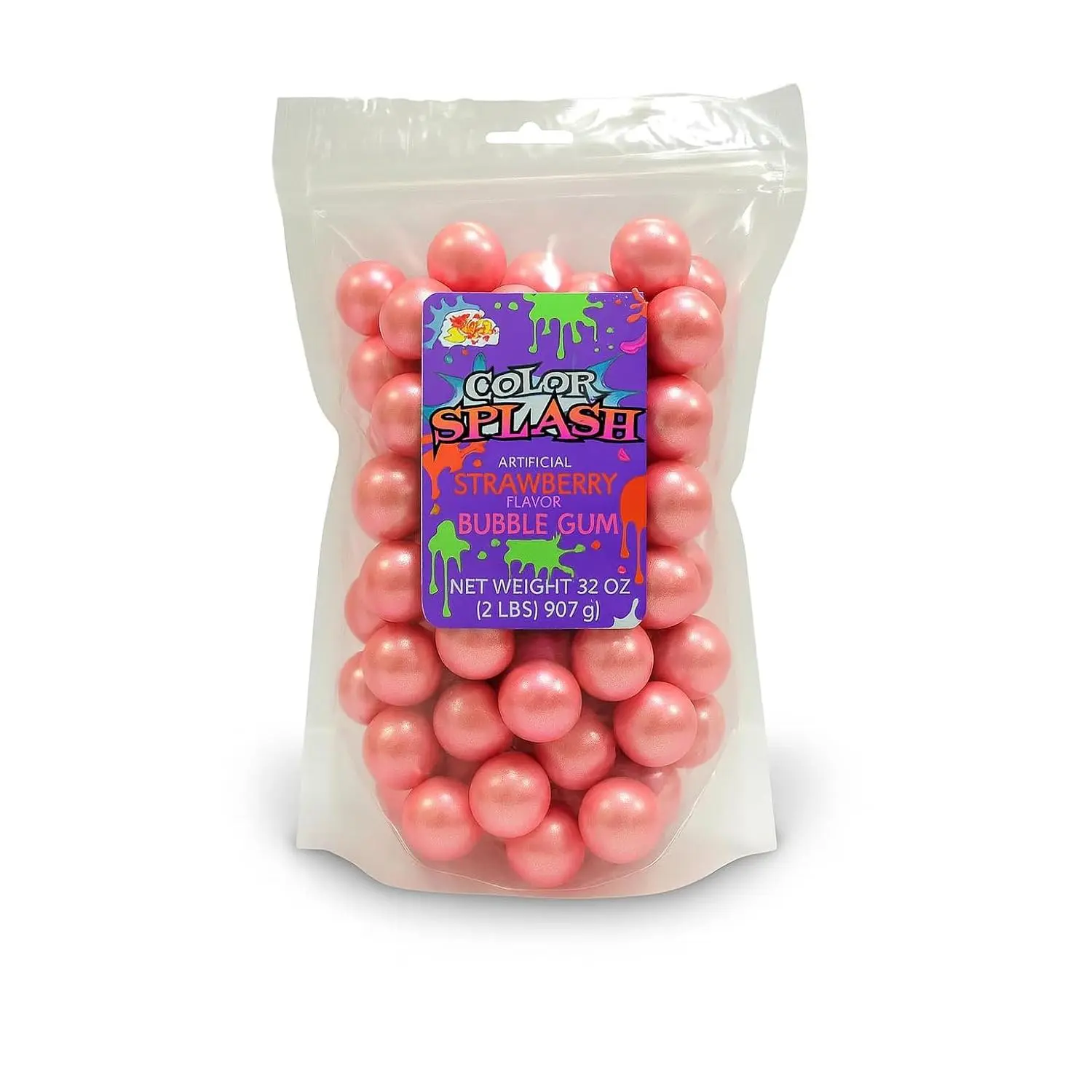 ALBERT'S Candy ColorSplash Bubble Gum Balls - 1 in Pearl Baby Pink Strawberry-Flavored Chewing Gum, 2 lbs for Parties, Weddings