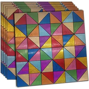 6-Sheet Peel and Stick Backsplash Tiles, Rainbow Triangle  Surface Metal Mosaic Sticker, Rainbow-Colored Wall Sticker for Living Room, RV,Bar (11.81"x11.81") (6, Rainbow Colored)