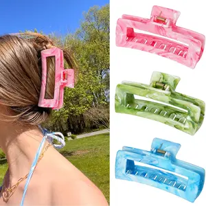 3PCS Hair Clips, 5 Inch Non-slip large Claw Clips for Thick Hair, Strong Hold Jaw Hair Claw, Reference Ink Painting Design, Hair Accessories for Teen Girls Women Gifts (Green & Pink & Blue)