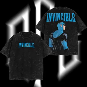 SuperStyle Men's Classic Apparel, Limited Edition Emperor Mark Grayson Invincible War Comic Double-Printed Oversize Lightweight Acid-Washed Seamless Short-Sleeve Menswear TV Series Graphic T-Shirt