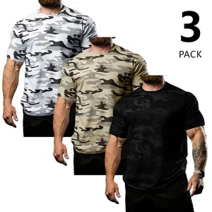 Men’s summer camouflage print T-shirt set (pack of 3). Breathable, sweat-wicking, quick-dry short sleeves—ideal for sports, fitness, and casual wear. Lightweight crew neck design; available in multiple colors. Fashionable, youthful, trendy, and comfortabl