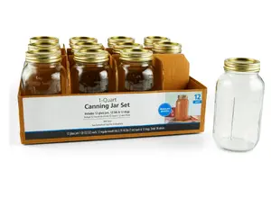 32 oz Airtight Glass Regular Mouth Canning Jars (12 Count) - for Food Storage and Preservation - Tin, Drinkware Containers Kitchen