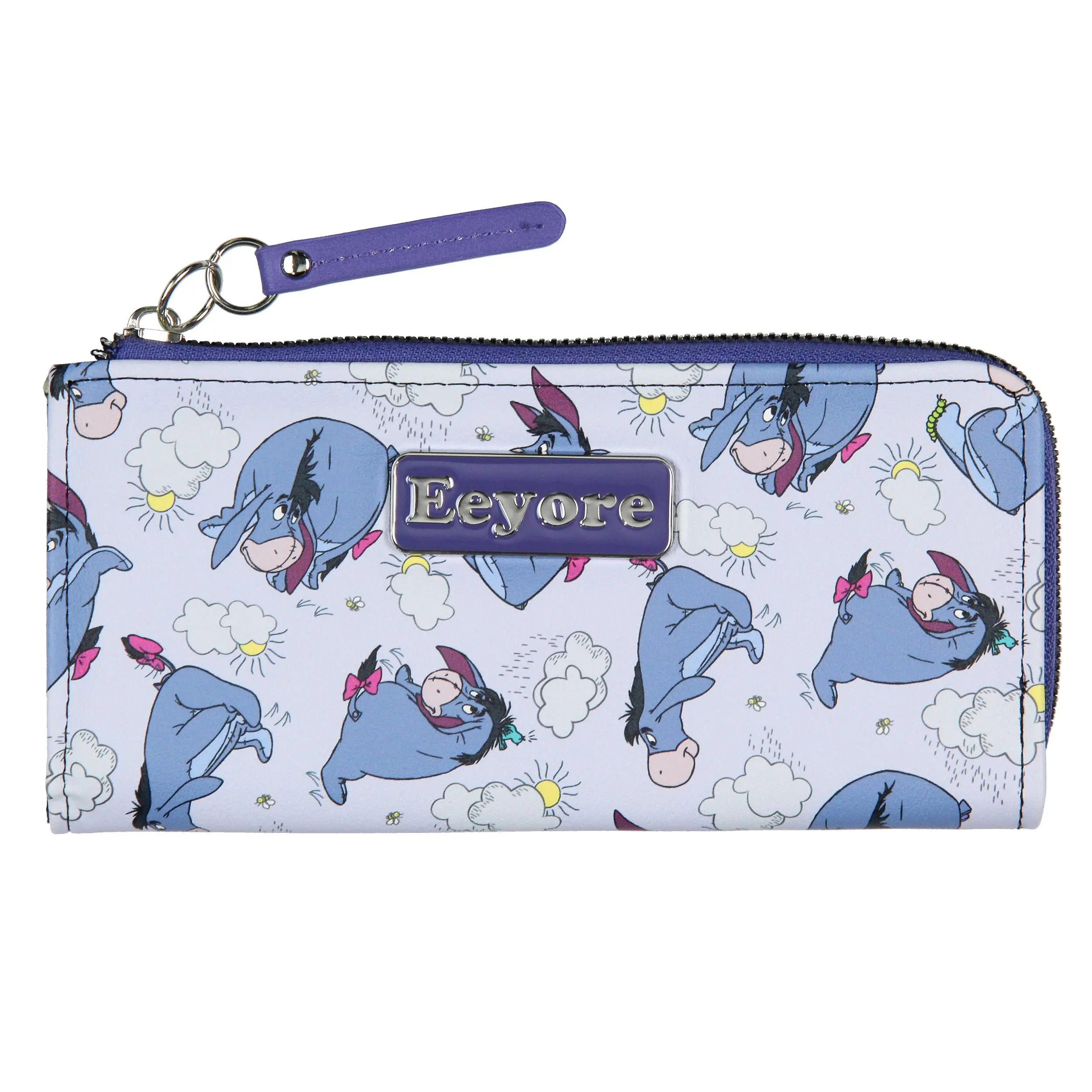 Disney Winnie The Pooh Eeyore Partly Cloudy and Rain Character Design Faux Leather Full Zip Wallet, Whimsical