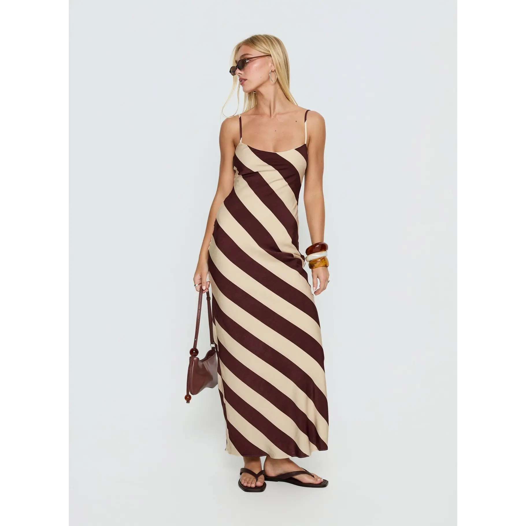 Rhodie Scoop Maxi Dress Brown / Cream Stripe - TikTok Shop