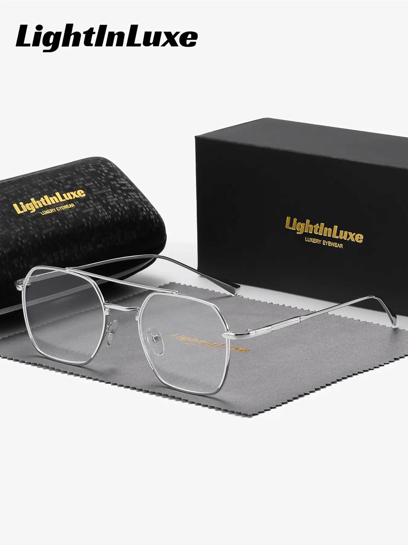 LightInLuxe 1 Piece Unisex Square Round Flat Lens Glasses, High Quality Eyeglasses, Lightweight Eyewear, Anti-Blue Light Full Frame Futuristic designs, capture attention
