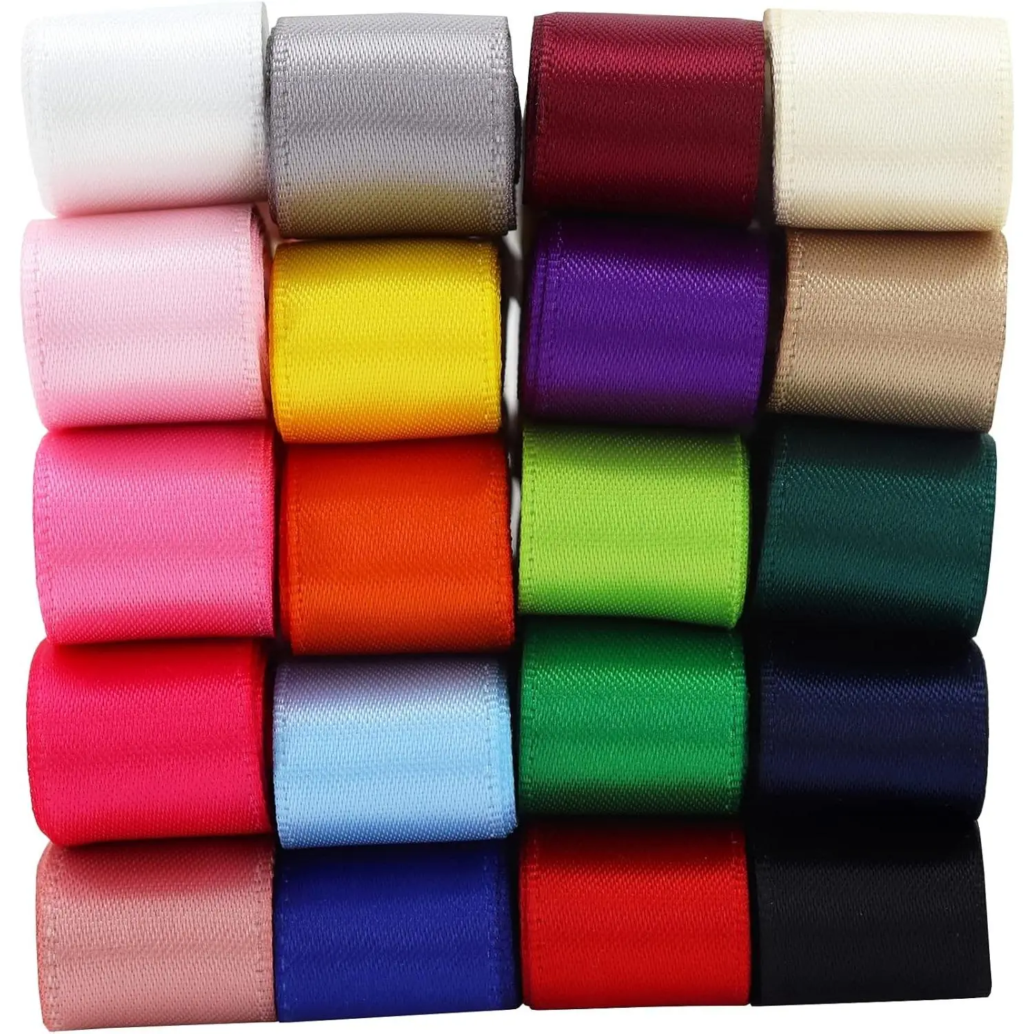 Double  Satin Ribbons 5/8 inch Ribbon 20 Solid Color Assortment, 5/8" X 2 Yard Each Total 40 Yards Per Package for  Wrapping and Crafts Hair