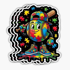 Autism Awareness Baseball Ice Cream Drip Sticker, Autism Acceptance Waterproof Vinyl Decal QKP