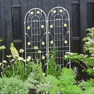 2 Pack Metal Garden Trellis 71" x 19.7" Rustproof Trellis for Climbing Plants Outdoor Flower Support Cream White plant outdoor plant support