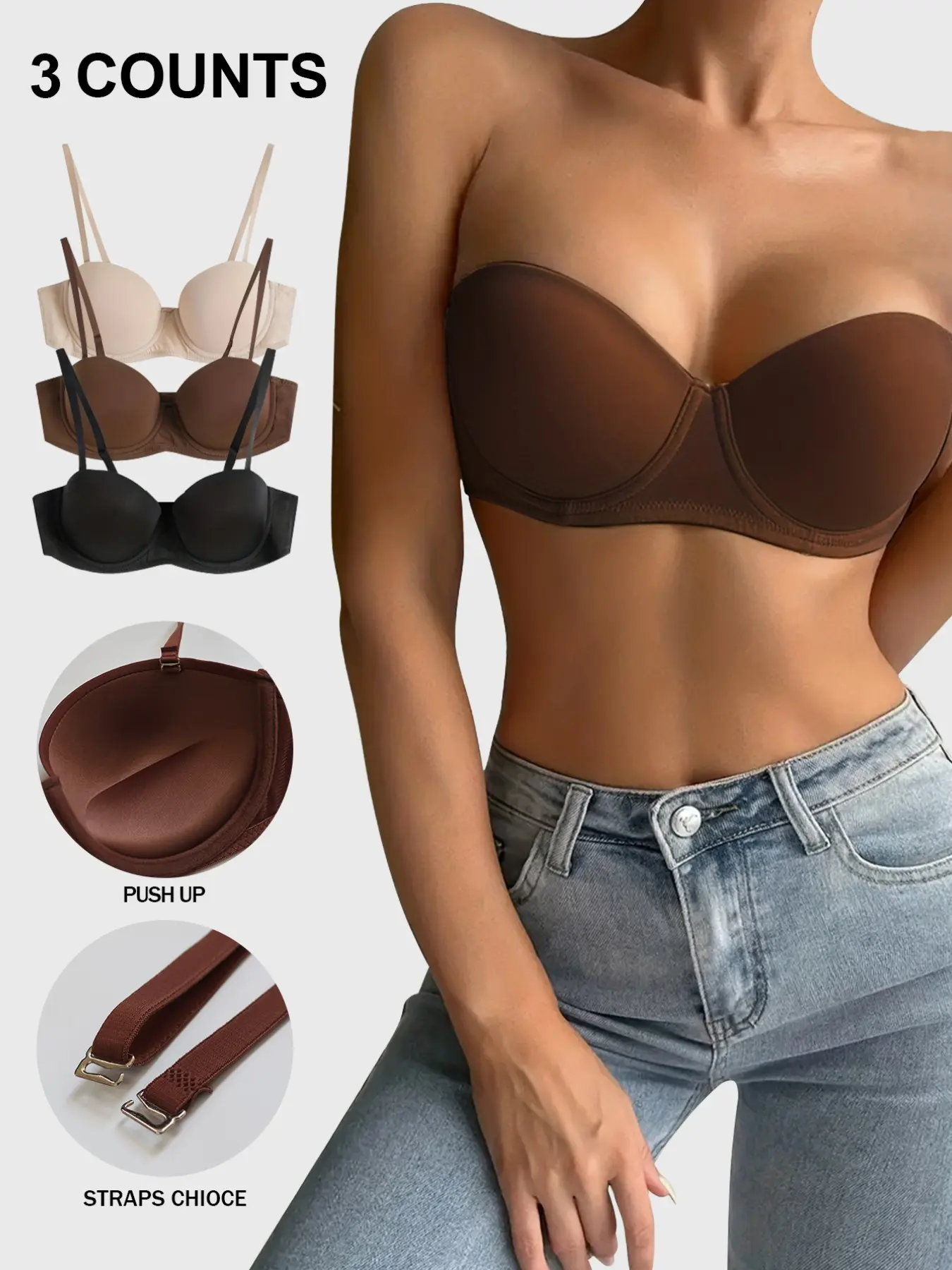 3-Pack Women's Smooth Adjustable Strap Bra with Steel Ring, Multiple Ways to Wear, Comfortable and Stylish Underwear for Daily Use Adjustable Bras