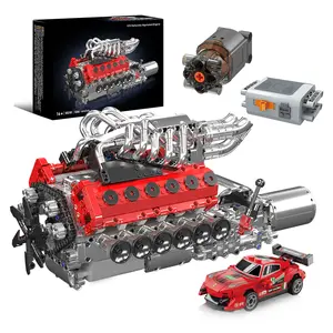 V12 Building Blocks Engine Model Kit 1435pcs Working Super Car Model for Kids Teens Adults DIY STEM Educational Toy with Extra Gift