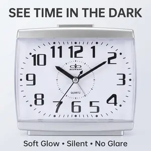 Silent Quartz Alarm Clock, Analog Clock, Night Vision Clear Display, Large Easy-Read Dial, No Tick Sound, Loud Alarm for Sleepers, Bedroom Desk Clock, Table Clock, Battery Alarm Clock, Battery Operated Alarm Clock