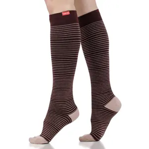 Pinstripe Merino Wool Compression Socks Knee High 15-20 mmHg for Women & Men – Breathable Thermal Support Socks for Circulation, Travel, Work & All-Day Comfort Womenswear Striped