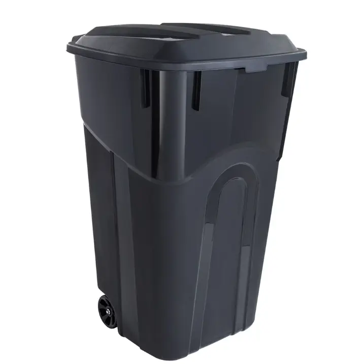 Hyper Tough 32 Gallon Wheeled Heavy Duty Plastic Garbage Can, Attached Lid, Black