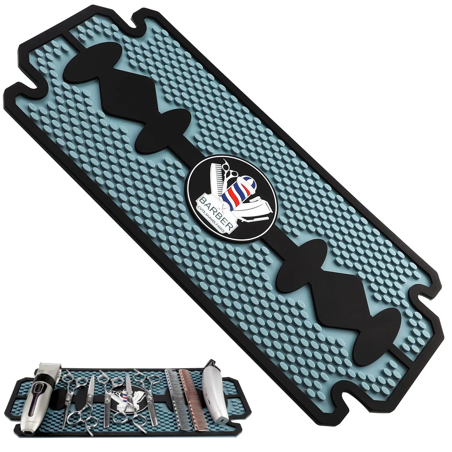 Noverlife Rubber Barber Station Mat, Heat Resistant Anti-Slip Mat for Hair Salon Tools, Blue Durable Mat
