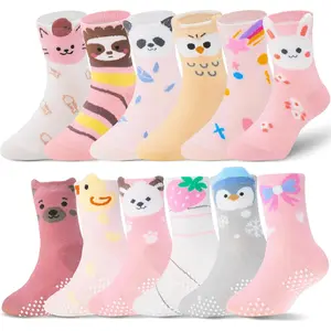 Baby Girls Toddlers Grips Socks, Non Slip Anti Skid Unicorn Striped Crew Cotton Gift Socks for Kids