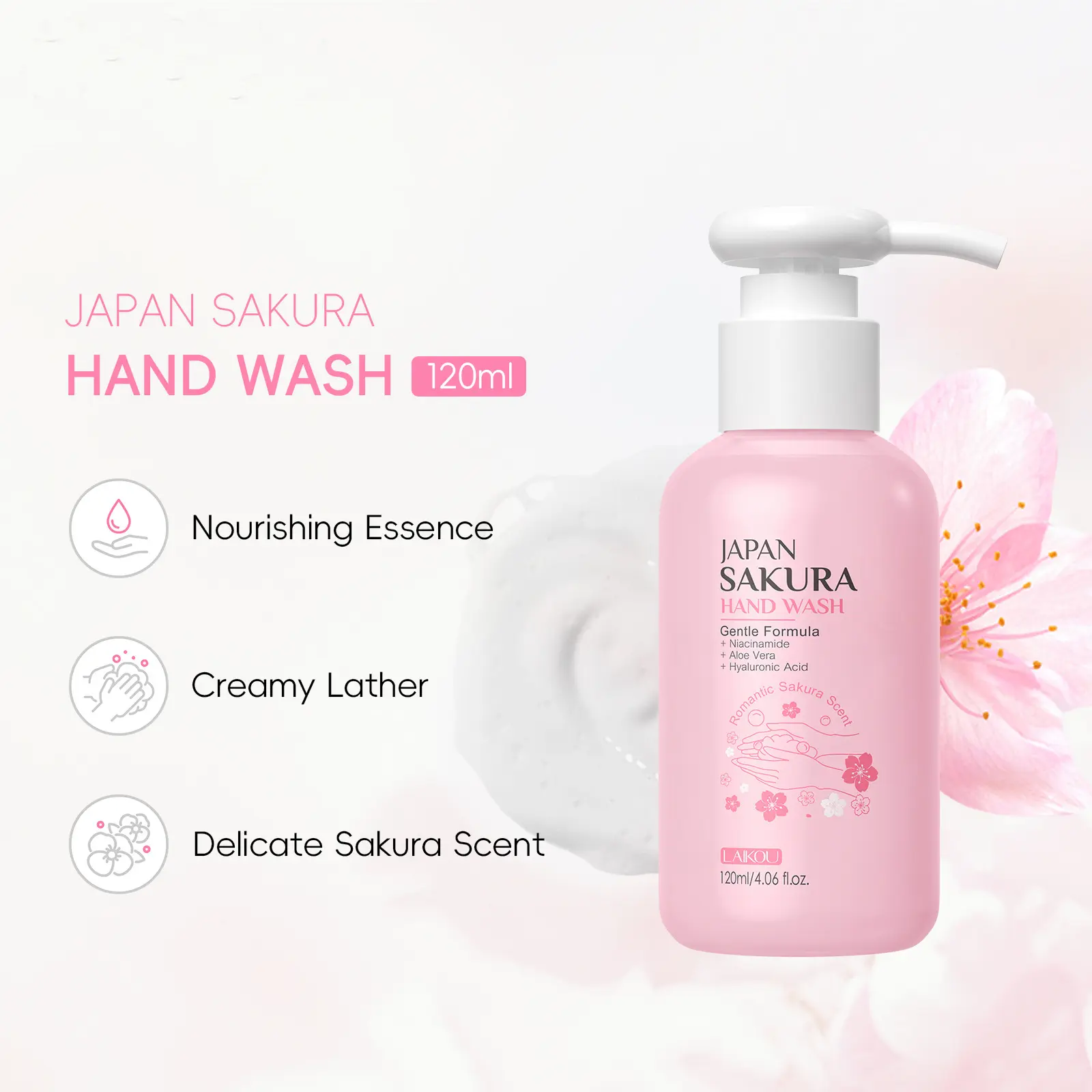 120ML Sakura Scented Hand Wash Liquid, Long-Lasting Fragrance, Gentle Moisturizing, Daily Use, Cleanses Without Drying Out Hands, Hand Cleaning Product, Liquid Hand Soap