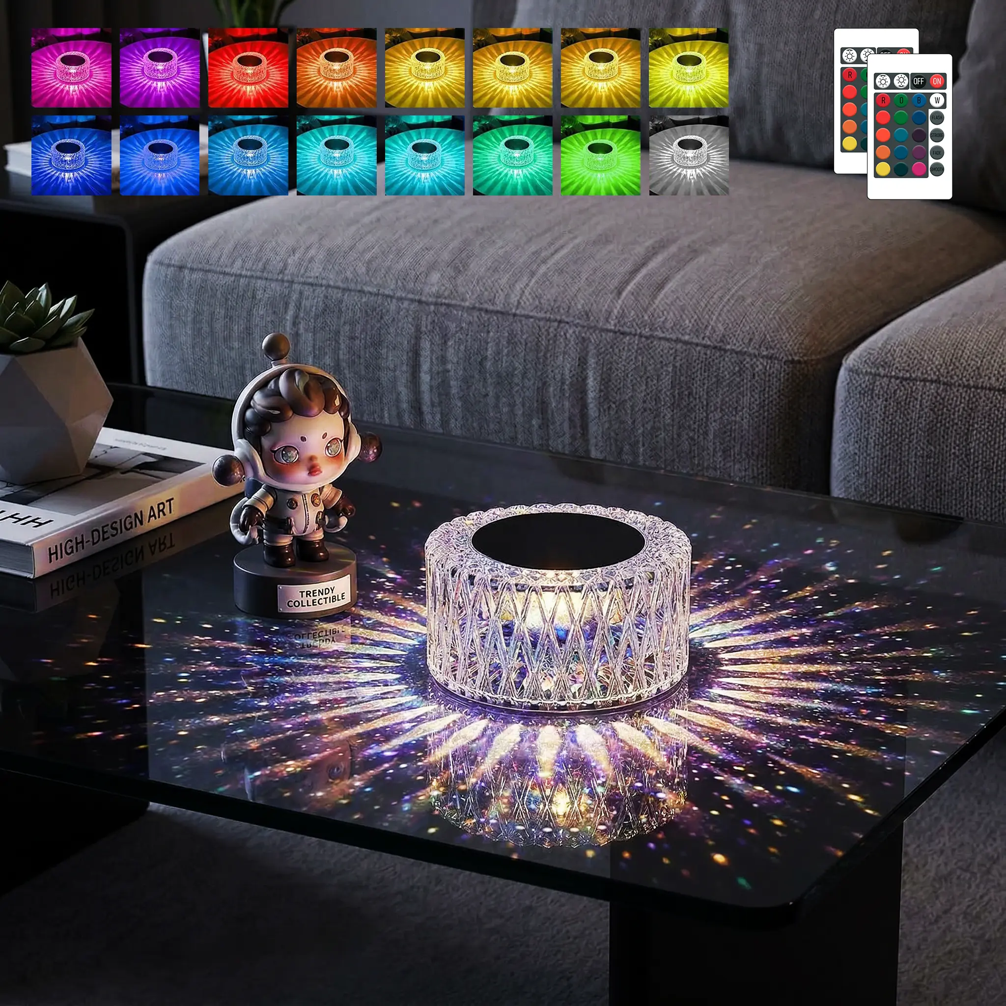Mini Starburst Crystal Lamp - 16 RGB Colors, 3 Brightness Levels, Touch & Remote Control, Rechargeable Cordless, Party Lights, Mood Lighting, Cute Room Stuff, Gift for Friends & Family, Home Decor, Decorative Lights