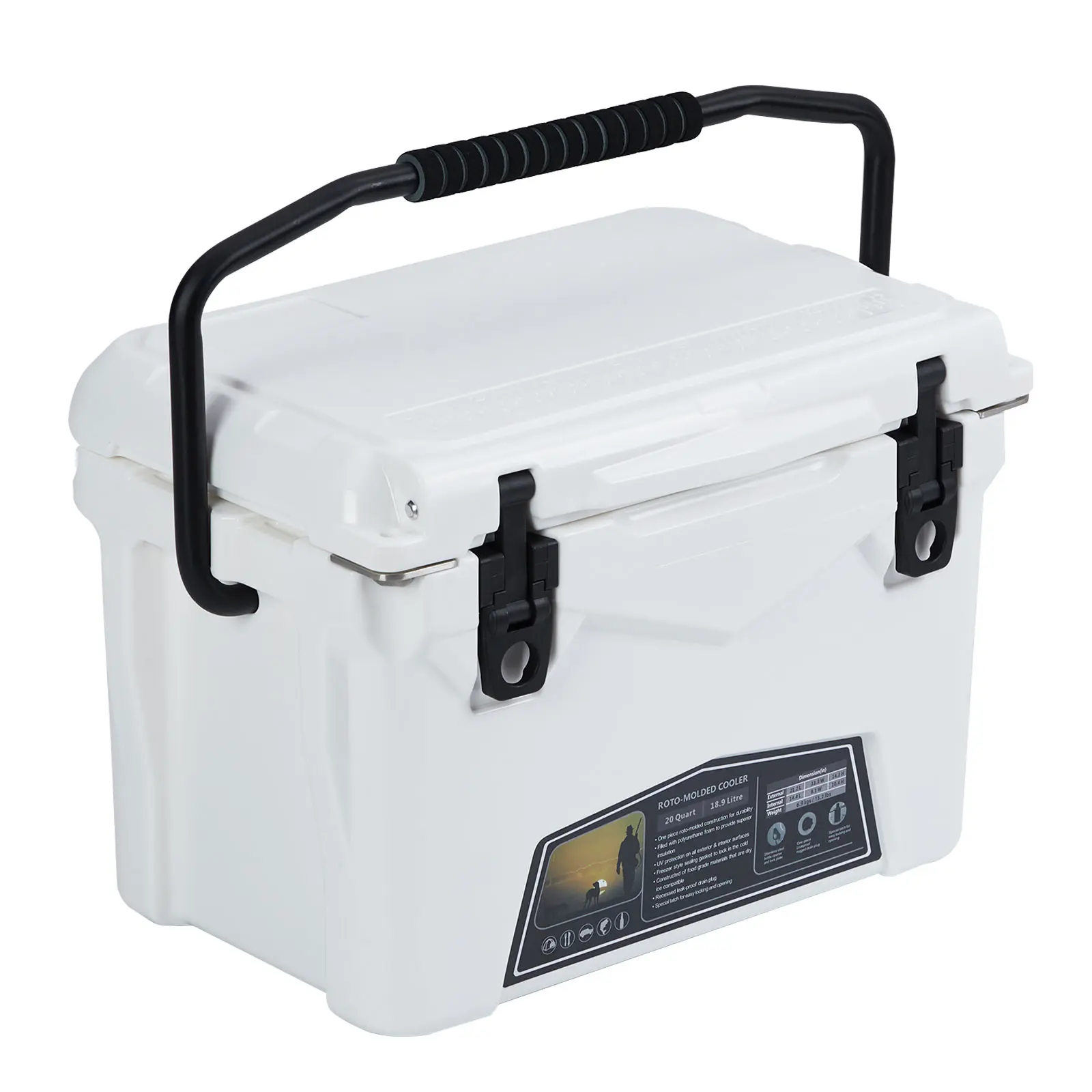 25 Qt Heavy Duty LLDPE Cooler Box - Portable Extra-Thick Foam Insulated Ice Chest with 5-Day Ice Retention, Built-in Drain Plug, Bottle Opener, Fish Ruler for Camping, Fishing, Food & Beverage Storage