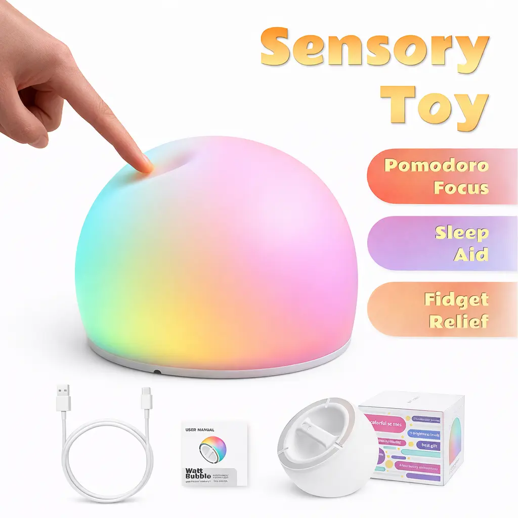 WattBubble Sensory Squishy LED Tap Light | Rechargeable Stress Relief Fidget Toy & Night Light for Kids | BPA-Free Silicone | 29 Color Changing Modes | Kids Birthday Gift #SummerVibes #DealsForYouDays