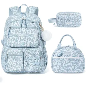 School Backpack for Girls Boys - 3 count Corduroy  Backpack Set with Lunch Box & Pencil Pouch, Lightweight Teen Girls School Bag Laptop Bag Travel Daypack for Elementary Middle High School