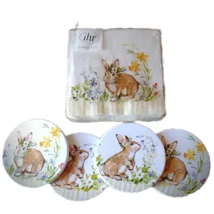 Ceramic Bunny Coasters! Decoupage with napkins to create these beautiful coasters!