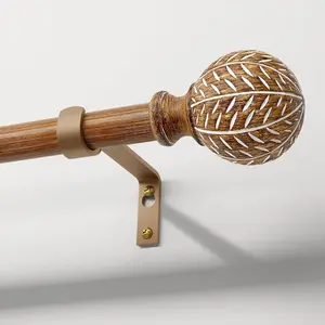 Imitation  Grain Ball Curtain Rods for Windows 72 to 144 Inch,1 Inch Heavy Duty Adjustable  Curtain Rod,Boho Decorative Drapery Rods Set with Brackets,Size:36''-150''