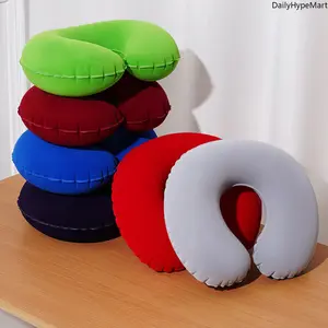 Ergonomic C-Shaped Flocking Inflatable Travel Pillow, 32.5x26cm Portable Neck Support for Airplane, Car, Fashion Accessory Set