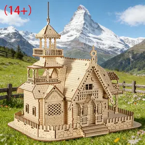 3D Wood Puzzle Villa Model Kit, Basswood DIY Building Set, Adult Craft Project, Home Decoration, Suitable for Ages 14+, Birthday & Christmas Gift