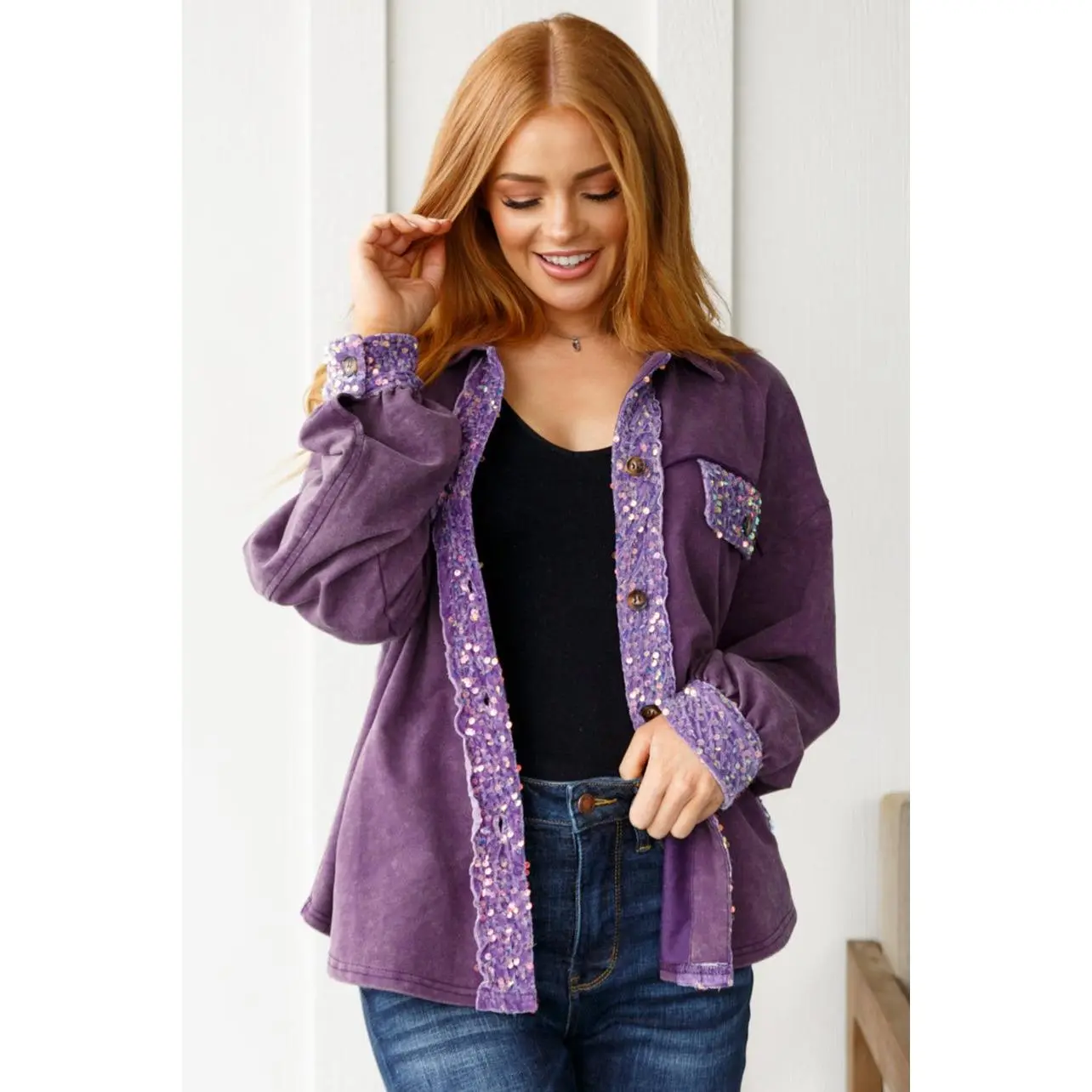 Chaos of Sequins Shacket in Purple