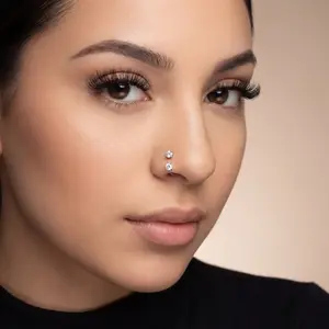 2pcs Titanium 18G/20G Horseshoe Nose Ring 7.5mm Inner Diameter Body Piercing Zircon 3mm Barbell Jewelry with Free Gem Picker Tool