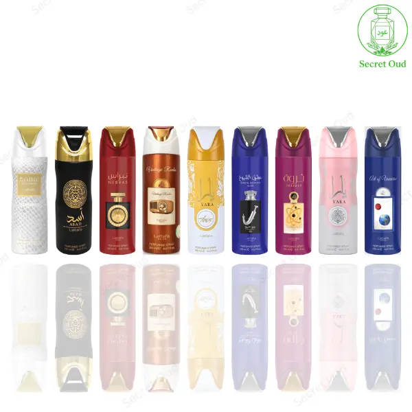 Musamam Deodorant + Asad Men Deodorant + Nebras Deodorant + Vintage Radio Deodorant + Yara Tous Deodorant + Ishq Al Shuyukh Silver Deodorant + Tharwah Gold Deodorant + Yara Women Deodorant + Art Of Universe Deodorant -- 9 Piece Bundle