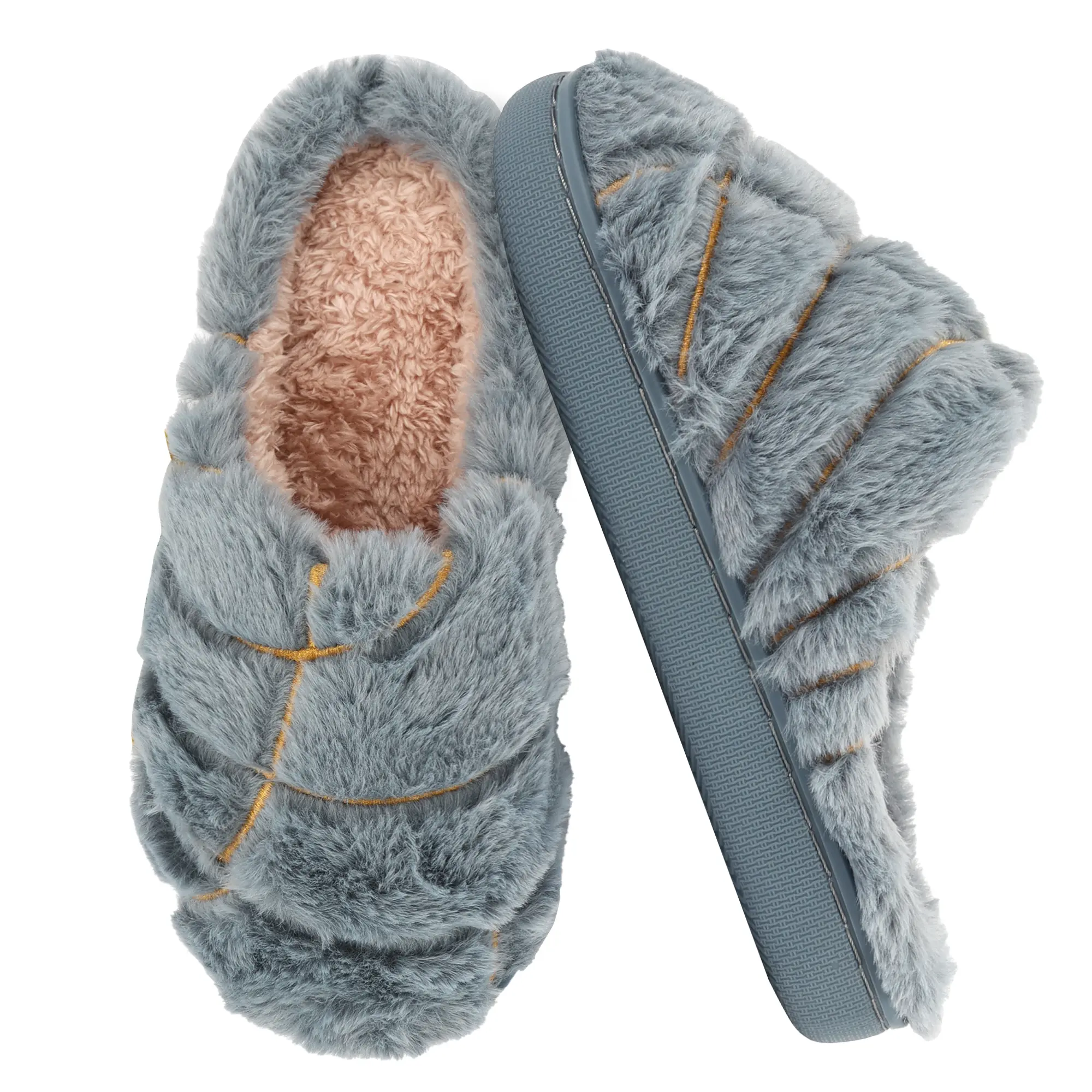 Women's Round Textile Fuzzy Slip-on Slippers, Warm Cozy Soft Lightweight Memory Foam Indoor House Shoes, Slippers for Women