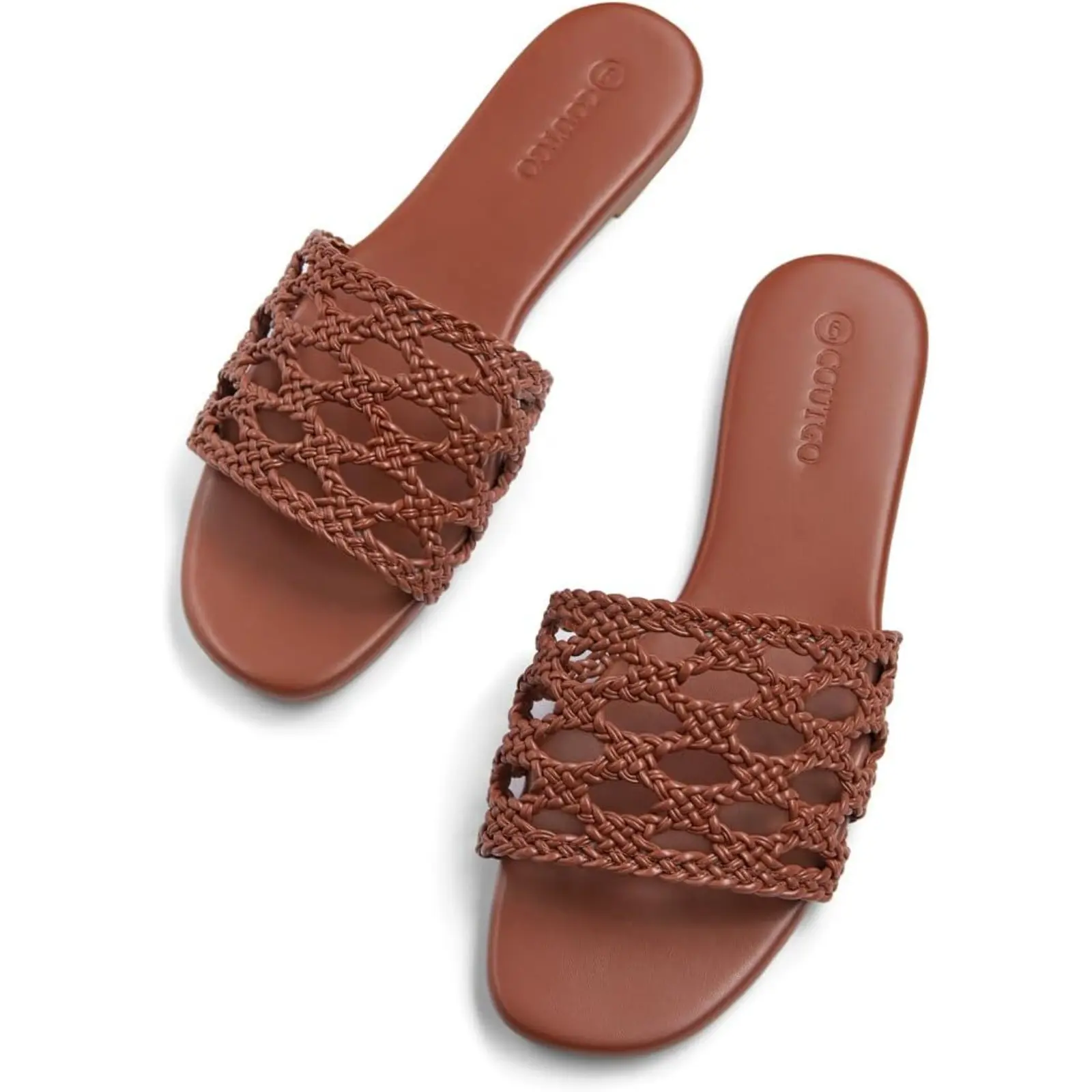 Coutgo Womens Flat Sandals Braided Open Square Toe Slip On Slide Sandals Dressy Beach Vacation Shoes
