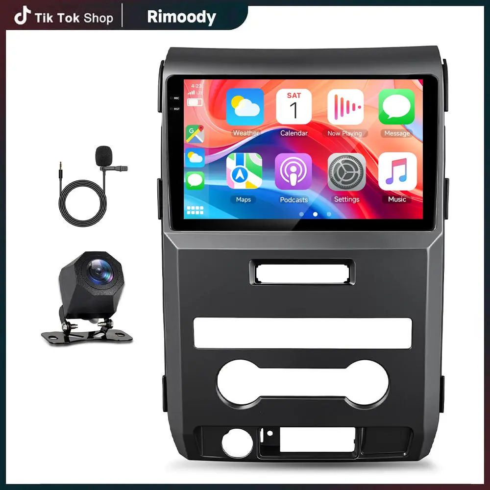 Rimoody Incell Touch Screen Car Stereo for Ford F150 2009-2012, 9-in 4G+64G 4-Core Android 15, 5G Wi-Fi, Wireless CarPlay, Android Auto, GPS, DSP, SWC, APE, AVI, RDS, Bluetooth, Split Screen, 1280×720p 170° Wide-Angle AHD Backup Camera, Father's Day Gift,
