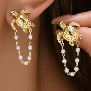 Virelyn B  Starfish Shell Dangle Earrings Pearl Ocean Inspired Jewelry Beach Style Drop Accessory Women Summer Tropical Holiday Travel Fashion Ornament