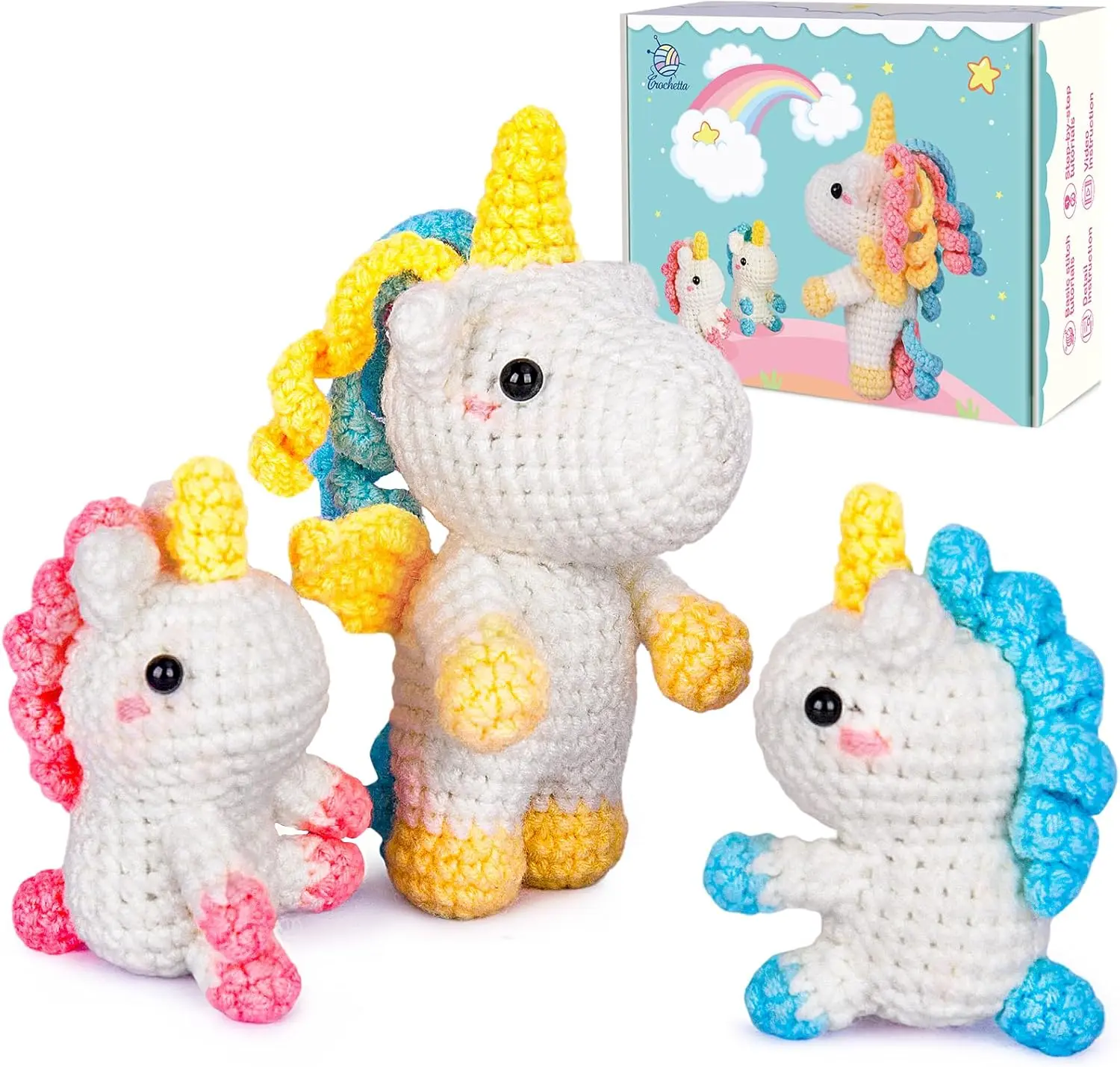 CROCHETTA Amigurumi Beginner Starter Kit - 3x Larger Jumbo Unicorn Crochet Items, 40% Extra Yarn, Step-by-Step Video Guide, Unlimited Support, Gift Box (Ideal for Valentine's Day, Mother's Day, Birthdays, Anyone Who Loves to Crochet), All Ages