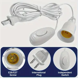 Kasotile Pendant Light Extension Cord Wire, E26 Lamp Base, On/Off Switch Near Polarized Plug, 13ft White, 1/2 Pack, Bulb Not Included